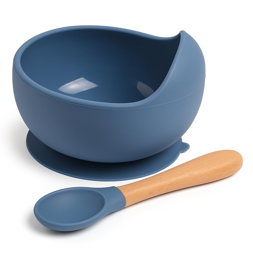 Baby Feeding Bowl and Spoon Set | BPA-Free Food-Grade Silicone Suction Bowl with Strong Suction Base | Non-Slip Bowl for Babies and Toddlers | 6-12 Months | Microwave and Dishwasher Safe