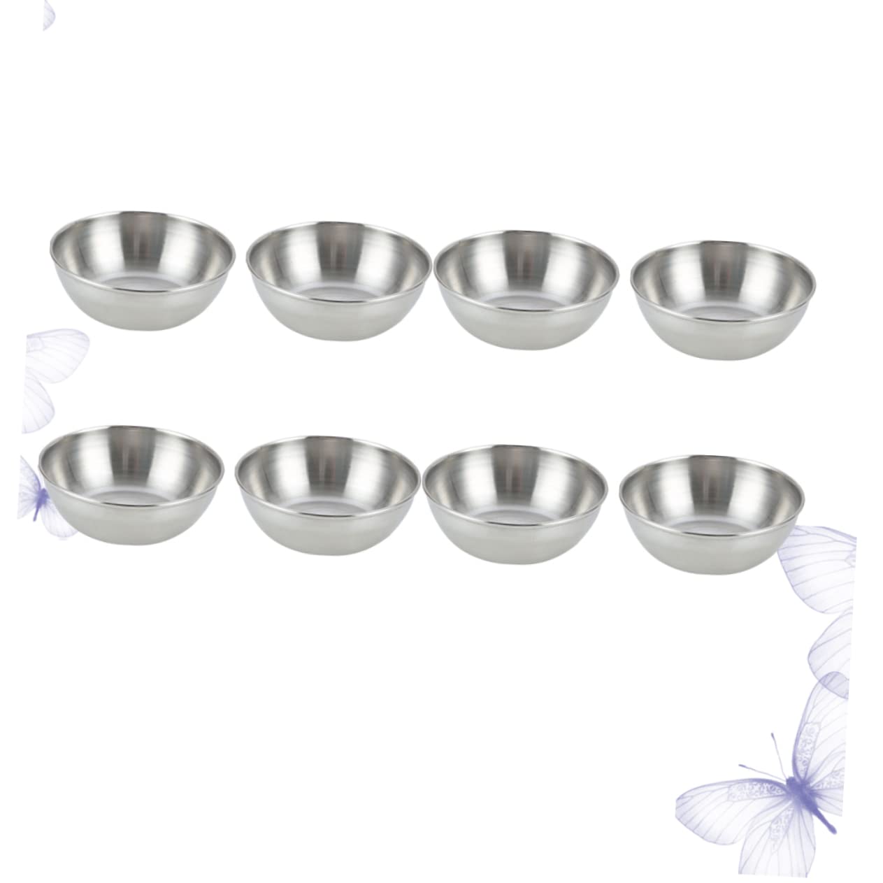 SOLUSTRE 8pcs Seasoning Dish Steel Saucers Appetizer Plates Soy Sauce Dishes for Sushi Dipping Bowls Condiment Dipping Sauce Dishes Round Flavor Dish Side Dish Serving Bowls Key Silver