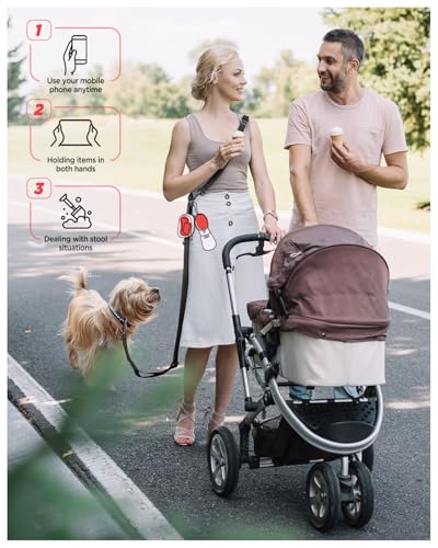 Freihändige Hundeleine für alle Formen, 2-3 m, doppelt verstellbare Schnalle, Crossbody mit gepolstertem Griff, für 1 oder 2 mittelgroße/große Hunde, 8-50 kg, Schwarz