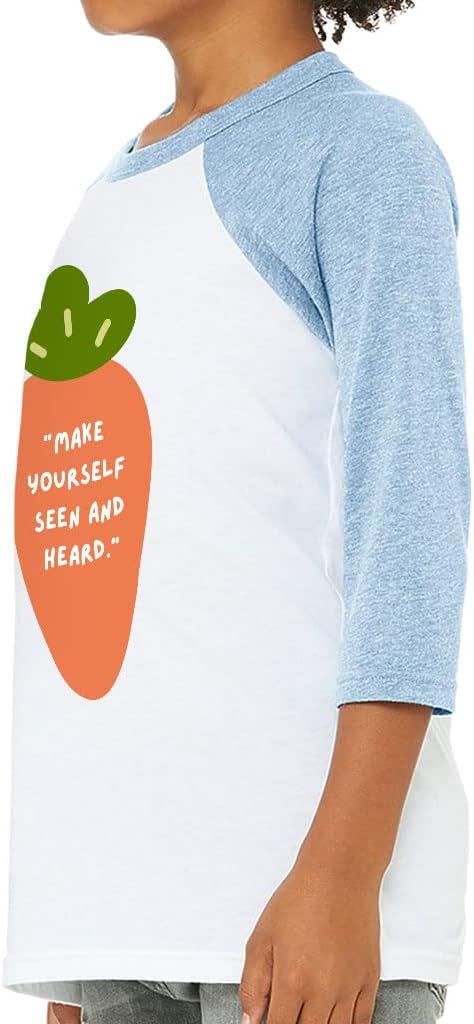 Make Yourself Seen and Heard Kids' Baseball T-Shirt - Art 3/4 Sleeve T-Shirt - Carrot Baseball Tee
