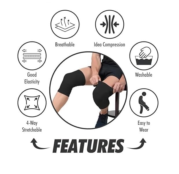 Image of Knee Cap Support Free Size Black Compression Knee Sleeve - Breathable Knee Brace Stretchable Knee Support for Men & Women