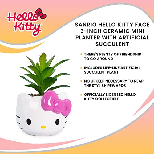 Sanrio Hello Kitty Face 3-Inch Ceramic Mini Planter With Artificial Succulent | Small Flower Pot, Faux Indoor Plants For Desk Shelf, Home Decor Trinket Tray | Cute Kawaii Gifts And Collectibles #TOP6