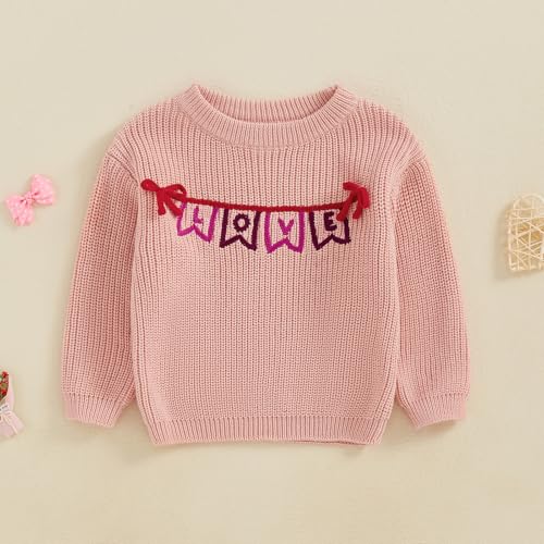 Girl Valentine’s Day Sweaters Long Sleeve Banner Garland Embroidery Knit Pullovers Jumper Tops2