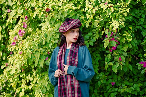 Image of Scottish Tam O' Shanter Hat Tartan Bonnet Pom Pom Wool Flat Cap One Size