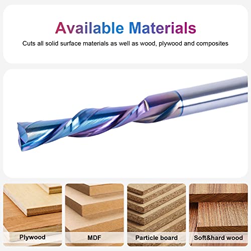 Image of SpeTool Down Cut Spiral Router Bits 1 /4 Shank with Coating, 1-1 /4 Inch Cutting Length 3 Inch OVL, CNC Bits for Wood Inlay Slot Mortise Cutting Carving Engraving