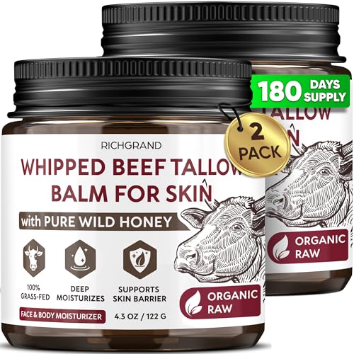 RICHGRAND Beef Tallow for Skin - Whipped Tallow and Honey Balm - Grass Fed Beef Tallow for Face...