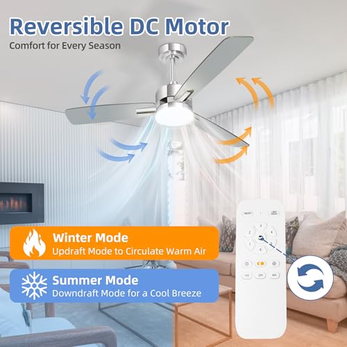 Image of hykolity 52 Inch Modern Nickel LED Ceiling Fan with Light and Remote