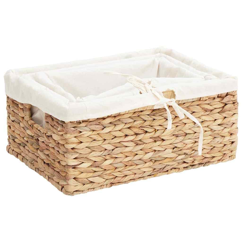 Juego de 3 cestas de almacenamiento de jacinto de agua natural, cestas rectangulares de 40 x 30 x 18 cm con asas para salón, dormitorio, oficina, estilo bohemio rústico