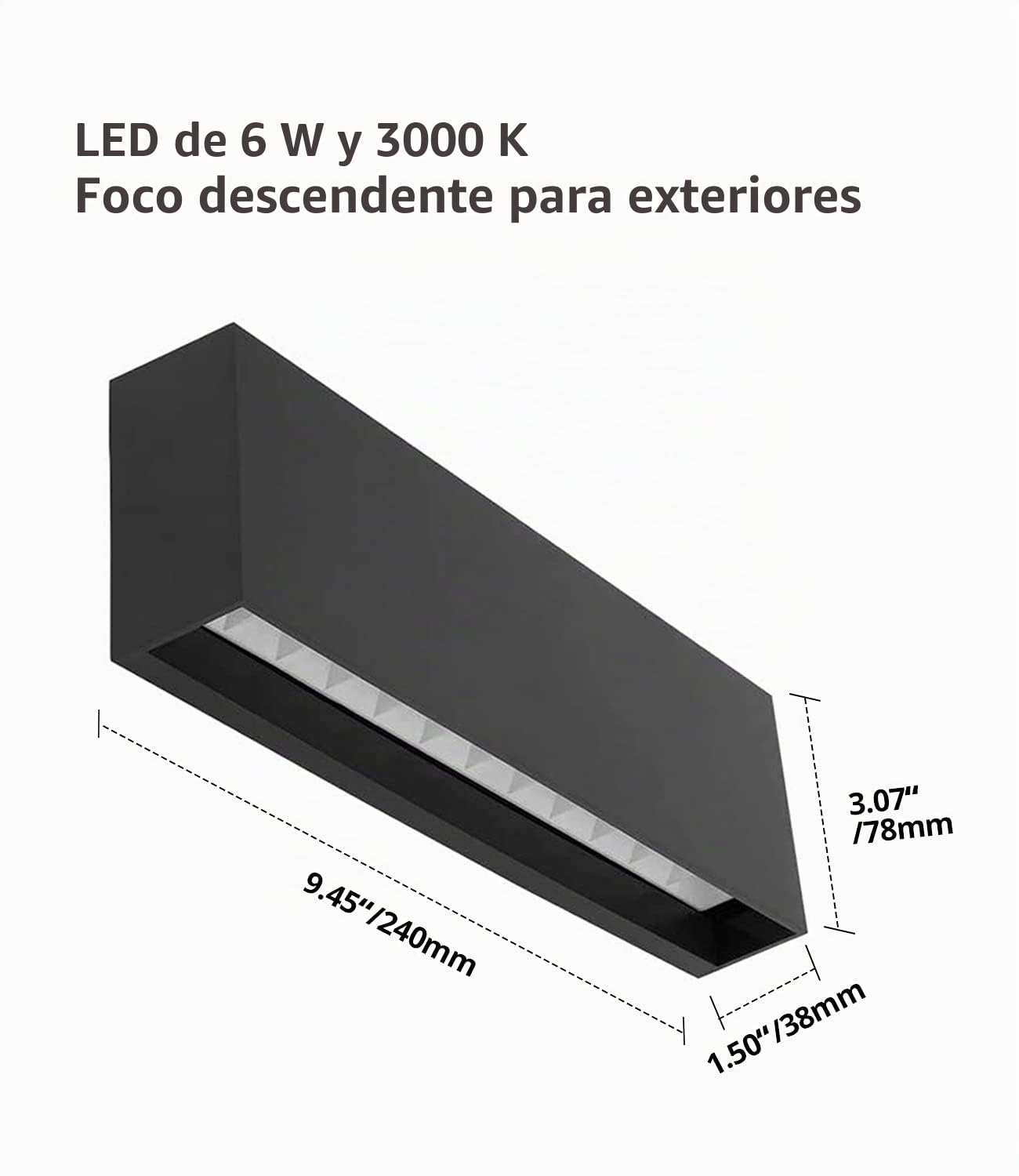 DAWALIGHT Aplique Pared Exterior Rectangular 2 Piezas Luz Interior 3000K 6W LED Lámpara Blanco cálido Luces IP65 Impermeable para Jardin Escalera Dormitorio Pasillo, Plástico, Gris oscuro