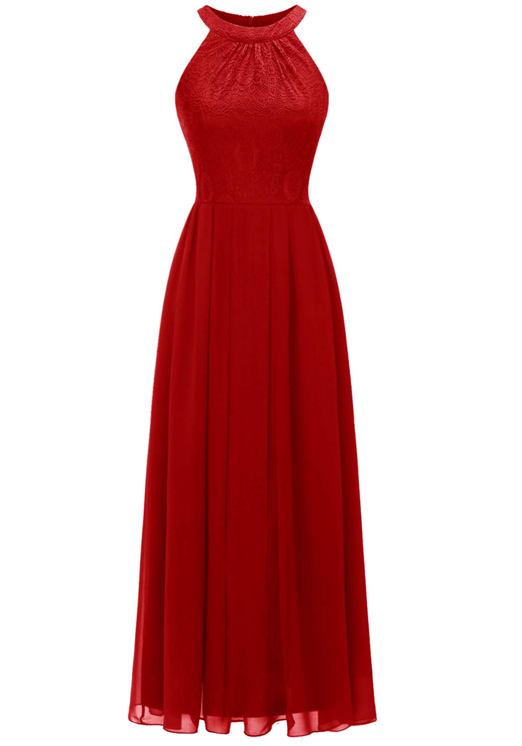 Aupuls Vestido De Noche Cuello Halter Gasa Encaje Elegante Mujer Maxi Vestido
