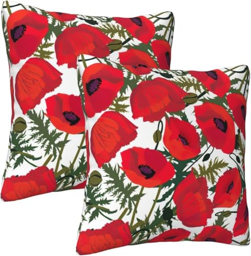 Latwerio Housse de Coussin 50x50 cm Coquelicot Lot de 2 Housse Coussin Rouge 3D Impression Taie d'oreiller Décoratif pour Chambre, Canapé, Chaise, Lit, Taie...