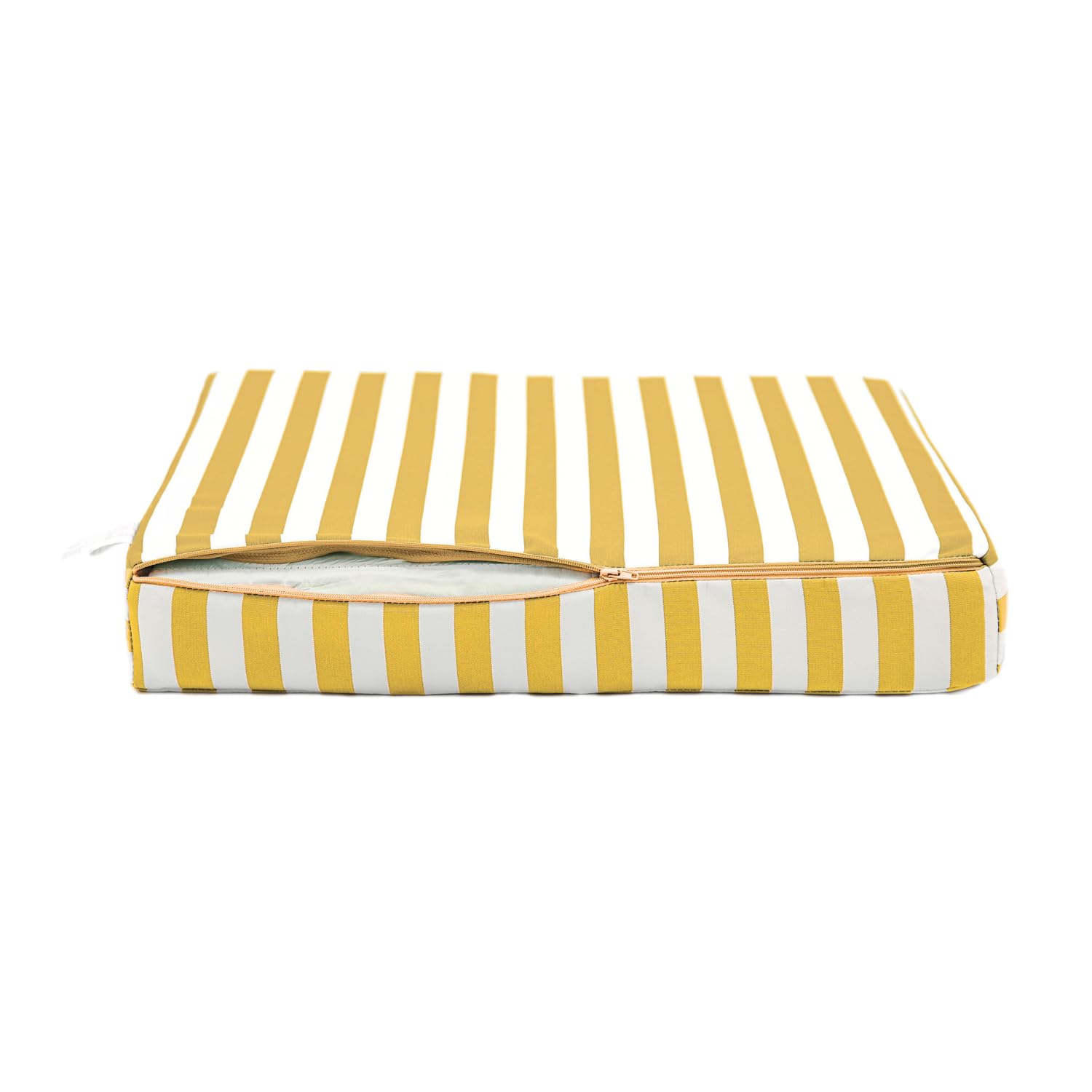 Déco Arts — Set de 2 Cojines Desenfundables Sofá Jardín 60x50 — Asiento 60x50 + Respaldo 60x35 cm — Impermeable Anti-UV — Repuesto Muebles Jardín Terraza Balcón Porche — A Rayas Amarillas