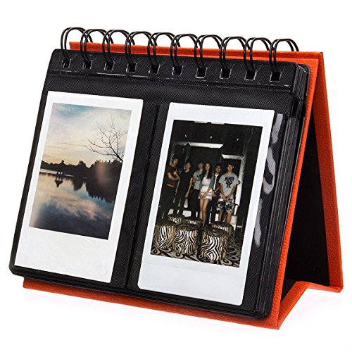 Orange-cover : [Fujifilm Instax Mini Photo Album] Woodmin 72 Pockets Desk Calendar Album for Fuji Instant Mini 70 7s 8 25 50s 90, Polaroid Z2300, Polaroid PIC-300P Film(Orange)