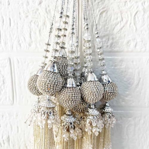 Image of Adikala Craft Store Handmade Ethnic Latkan Tassel Set of 2 for Saree Pallu, Blouse, Suits, Dupatta, Lehenga Decor (Silver D1)