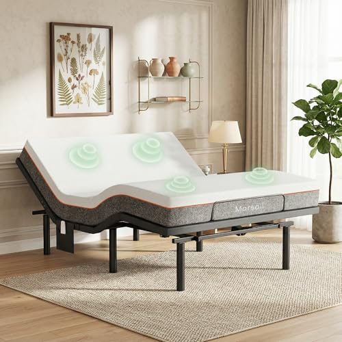 Image of Marsail MS01-2 Queen Adjustable Bed + 6-inch Gel Memory Foam Mattress, APP Control Adjustable Bed with Under-Bed Nightlight, Queen