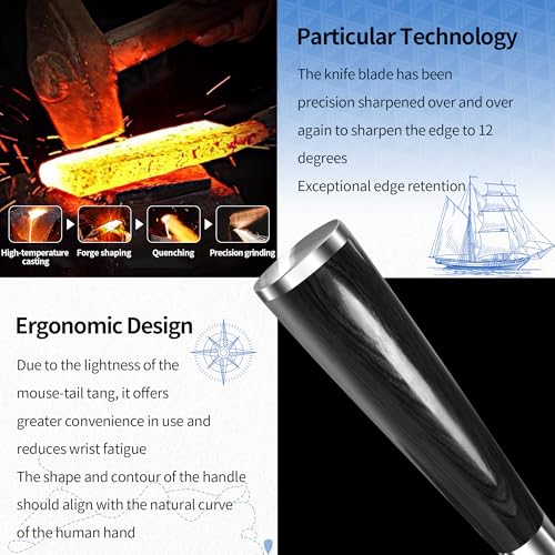 Image of XYJ 5 Inch Damascus Steel Utility Knife, Compact Damascus Steel Chopping Knife for Kitchen Use, Presicion Peeling for Friut Vegtable, Meat Cuttting