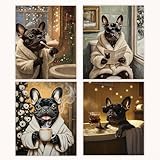 Poecinvi Funny French Bulldog Bathroom Wall Art Prints Set of 4, Gifts for French Bulldog Lovers, Funny Frenchie Dog Posters Pictures for Bathroom Washroom Decor, 8x10 Unframed