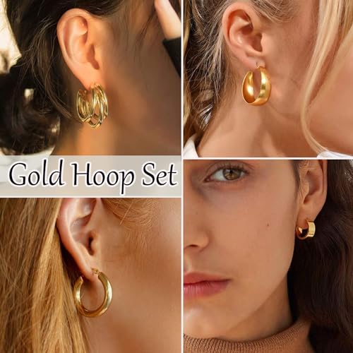 45 Pairs Gold Hoop Earrings Set for Women Multipack, Hypoallergenic Chunky Twisted Earring Pack, Gold Small Big Hoops Earrings for Every Occasion3