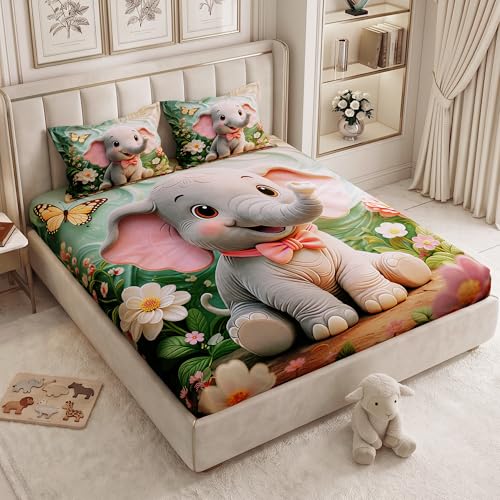 Image of 240 TC Cotton Double Bedsheet for King Bed (225x250 Cm) | 7D Digital Printed Double Bedsheet with 2 Pillow Covers | Soft, Wrinkle Packaging - Elephant