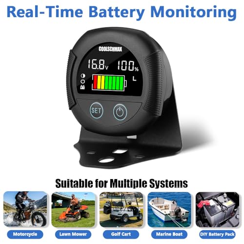 Image of COOLSCHMAX 7V-100V Battery Voltmeter Gauge, IPX7 Waterproof, Voltage Alarm Buzzer for Lithium LiFePO4 Lead-Acid(STD, AGM, GEL, EFB) Batteries in Outdoor Vehicles Golf Cart Yacht Bicycle