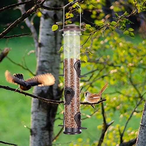 Erytlly Metal Bird Feeders Tube Bird Feeder For Wild Birds, 1.4Mm Extra Thick Solid Tube Transparent With Steel Hanger Bird Feeders Squirrel Proof For Outside #TOP1