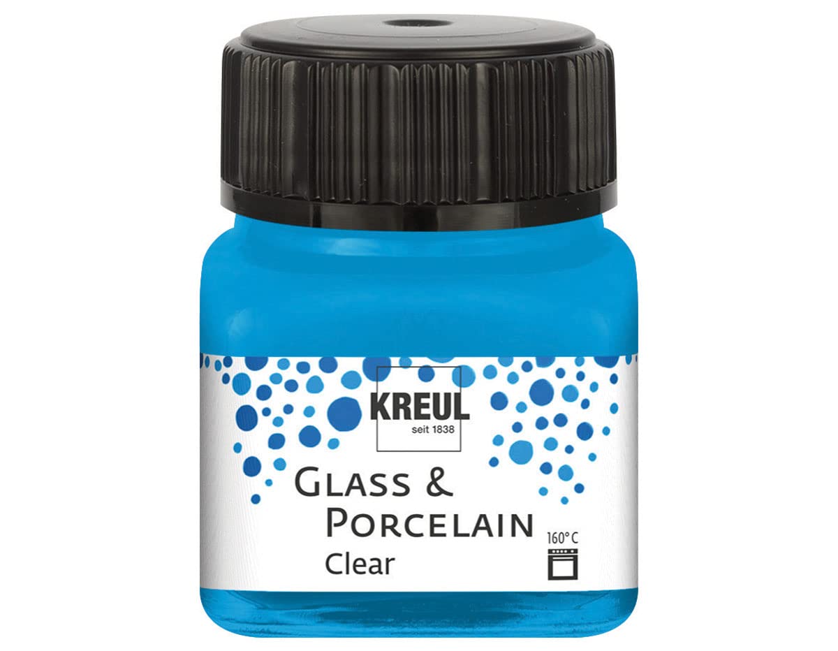 Kreul 16296-Vetro Blu, Barattolo, Vernice Base d'Acqua per Vetro e Porcellana, a Rapida Essiccazione, Trasparente Come Il Cristallo, Colore Water Blue, 20 ml, 16296
