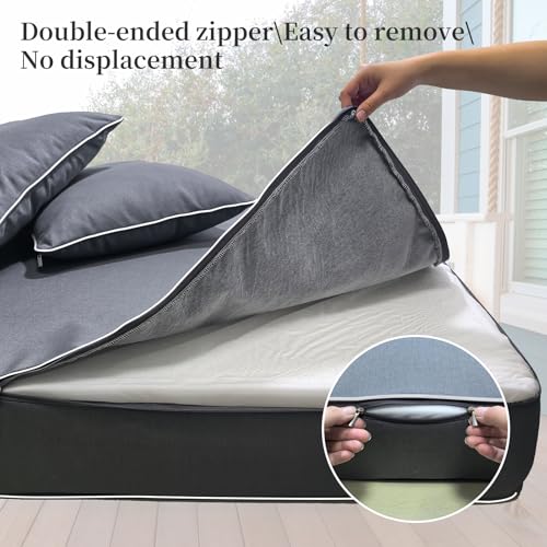 Image of Outdoor Daybed Cushion Cover Twin, Twin Size Outdoor Daybed Mattress Bolster Pillow Fitted Sheet Cover (75 * 39 * 6in, Dark Gray)