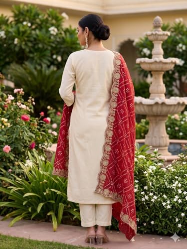 Image of Elegant Ethnic Kurta Set with Heavy Bandhani Embroidered Dupatta Festive & Occasion Ensemble for Women