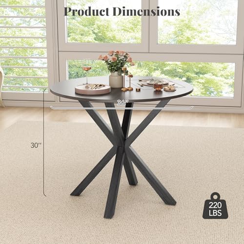 Image of Giantex 36 inch Round Dining Table for 4, Farmhouse Kitchen Table with Rubber Wood Legs, Adjustable Foot Pads, Dining Room Tables for Dinette, Small Space, Dinner, Living Room, Restaurant