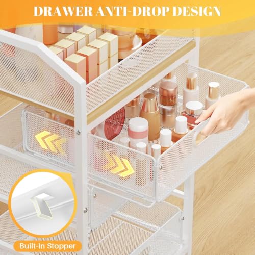 Image of SUNALLY Rolling Makeup Cart with Drawers, Rolling Vanity Nail Cart, White