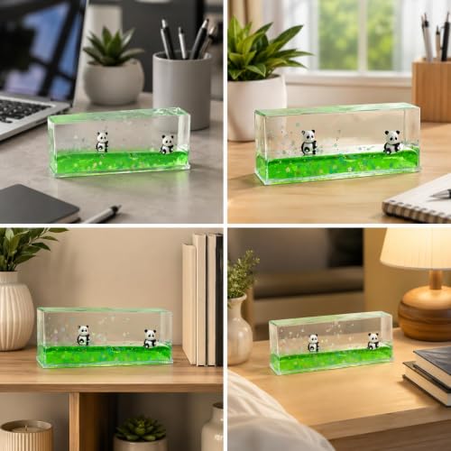 Image of Kawaii Panda Liquid Motion Paperweight with Floating Glitter, Unsinkable Fluid Sensory Desk Toy, Decorative Stress Relief Accessory for Office, Study, Kids & Adults (Panda Floating Liquid Sensory)