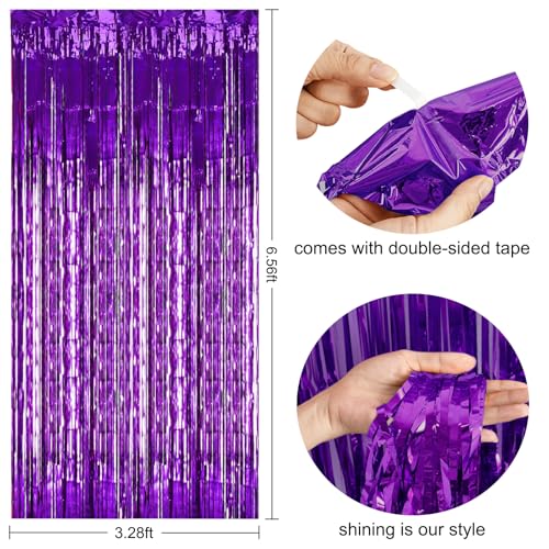 Image of TONIFUL 2Pcs Black Purple Door Streamers,Photo Booth Backdrop Metallic Streamers Foil Fringe Curtains for Birthday Christmas New Year Bachelorette Halloween Party Streamers Decor