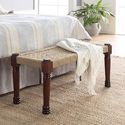 Doxey Furniture Wooden Bench Natural Jute Rope Bench/Jute Patio Bench