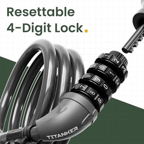 image for Titanker Bike Lock, Bicycle Lock 4 Feet Cable Lock 1/2 Inch Resettable