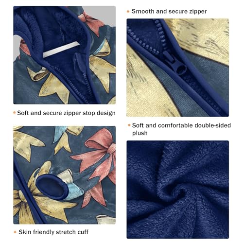 Bow Pattern Print Design Toddler Fleece Jacket Girl Boys Hooded Fleece Jacket Coat Warm Outwear Zip-up 3-10T3