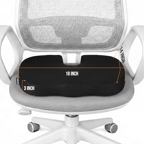Image of CareFoam Orthopedic Memory Foam Seat Cushion for Tailbone Pain Relief | Coccyx Cushion for Office Chair, Car Seat & Wheelchair | Sciatica, Back Pain & Hip Support | 18 X 14 X 3 Inch