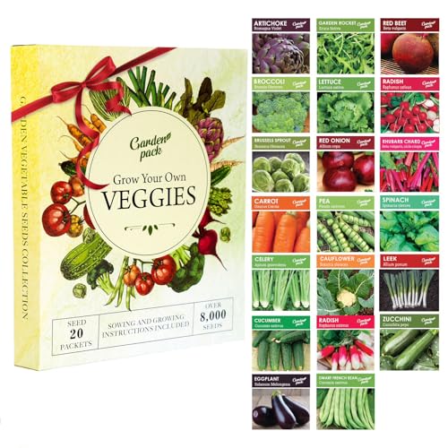 Grow Your Own Vegetable Seeds - 20 Packet Variety by Garden Pack – High Yield Seeds for Growing Veggies at Home – 8,000 Heirloom Seeds Gardner Set Grow Your Own Vegetable Seeds - 20 Packet Variety by Garden Pack – High Yield Seeds for Growing Veggies at Home – 8,000 Heirloom Seeds Gardner Set