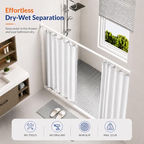 Image of ALLZONE Adjustable Tension Curtain Rod, 42 to 78 Inches, Spring Loaded Curtain Rods No Drilling, Renter Friendly Tension Rod for Windows, Shower, Closet, No Drill, Non-Slip, White