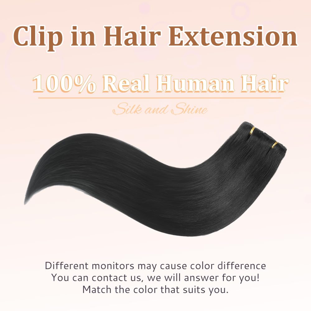 HotLulana Extension Capelli Veri Clip 7pcs 60cm 120g Nero Jet Extension Capelli Veri 24 Pollice Extension Capelli Clip Invisible Extension Clip Capelli Veri Human Hair Extension Clip 1#