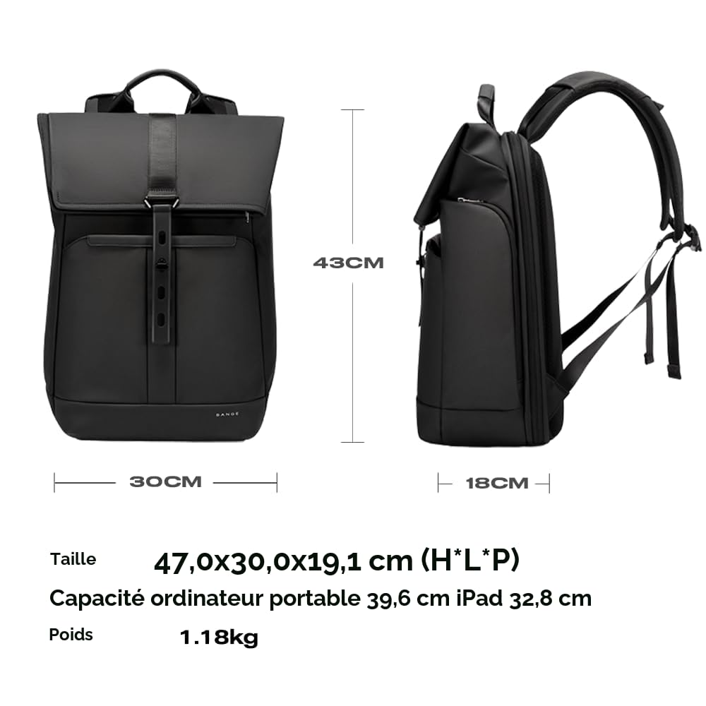 BANGE Grand sac à dos ordinateur portable 15,6" imperméable antivol voyage randonnée