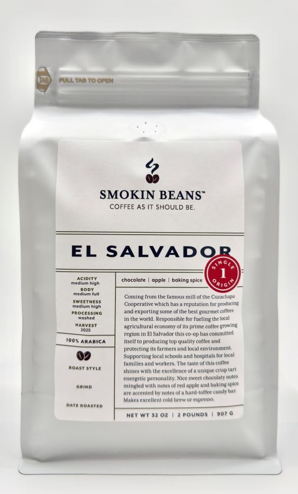 Smokin Beans 2-Pound El Salvador Coffee, Washed Processing, Medium Roast, Premium Whole Bean Specialty Coffee