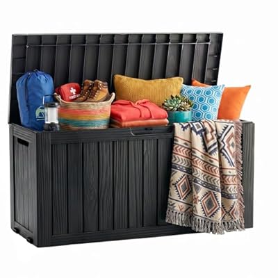 GYMHILL 90 Gallon Deck Box Outdoor Storage Box Waterproof for Patio Furniture,Outdoor Cushions,Garden Tools and Pool Supplies,Lockable, Resin and Easy to Install Black