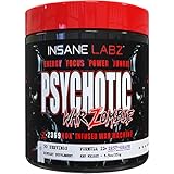 Insane Labz Psychotic War Zombie High Stimulant Pre Workout Powder, Extreme Lasting Energy, Focus and Pump with Beta Alanine, L-Arginine, 30 Servings (Grape)