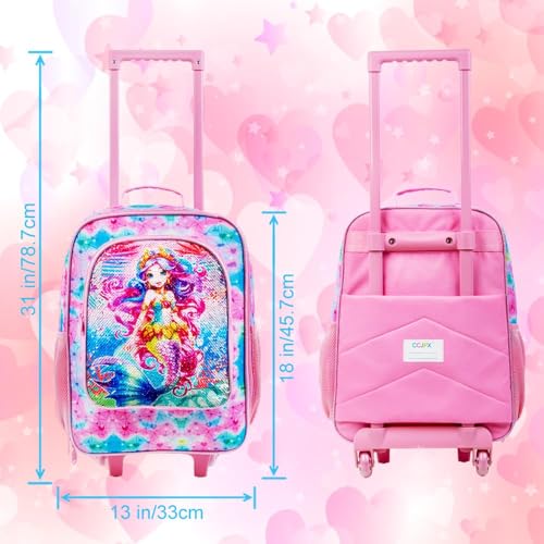 Image of CCJPX Kids Suitcases for Girls, Cute Mermaid luggage Rolling with Wheels, kids carry on luggage for Children Toddler Elementary(Pink)