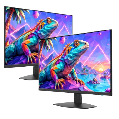2X Pack 27 Inch Monitor FHD 100Hz Computer Monitor, HDMI X2 VGA 99% sRGB Build-in Speakers, Wall Mount, Tilt, Professional and Gaming Monitor – Machine Black, 2X Pack