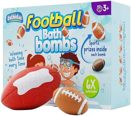 6pc Sporty Kids Bath Bombs with Surprise Inside – Perfect for Birthdays, Holidays (Football)