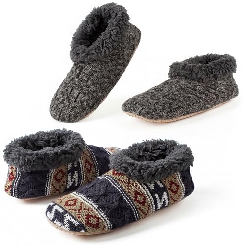 Cozylook 2-Pack Mens Slippers with Soft Non Slip Soles Warm Fuzzy Slipper Socks Size 12-13