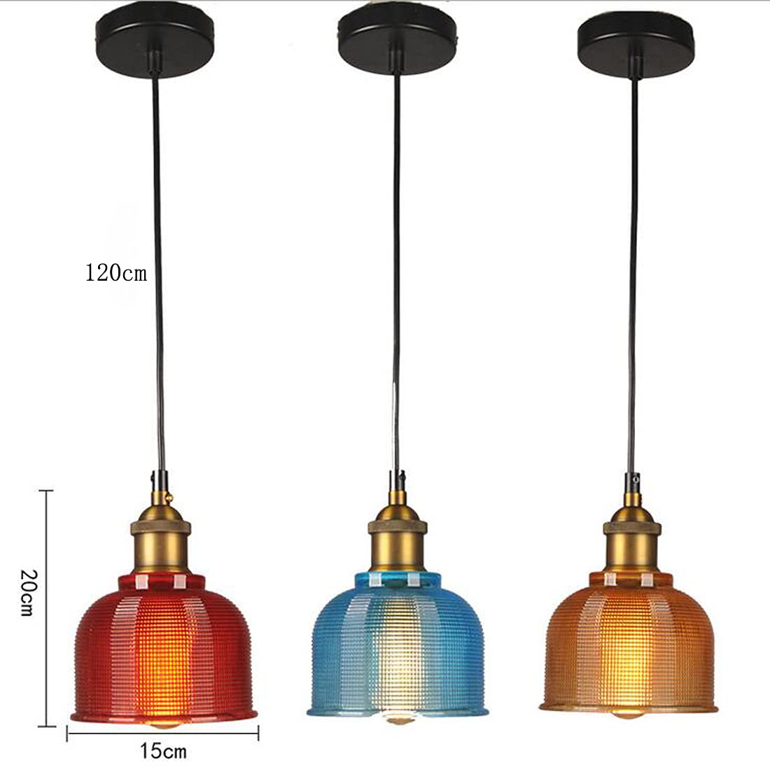 Pendellampe Esszimmer Esstisch Vintage Bunt Glas Lampenschirm Lampe Modern Rund Textur Glass Hängeleuchte Kronleuchter Deko Beleuchtung für Wohnzimmer Büro Küchen insel Bar Keller, 15*15*20cm (Orange)