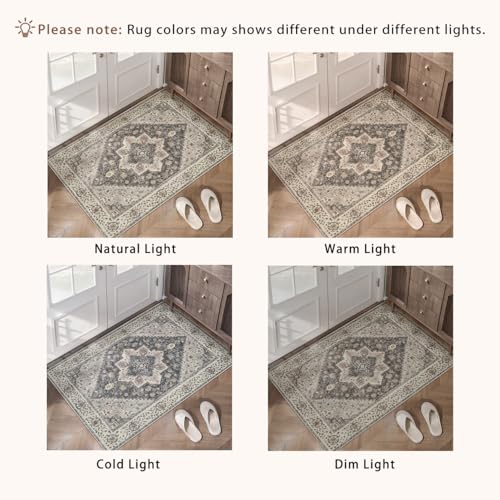 Image of Tangsoo 2x3 Washable Rugs for Entryway, Vintage Non Slip Small Area Rug, Farmhouse Indoor Front Door Rug, Door Mat Small Carpet, Soft Low Pile Entry Rug for Entrance Kitchen Bedroom Grey /Multi