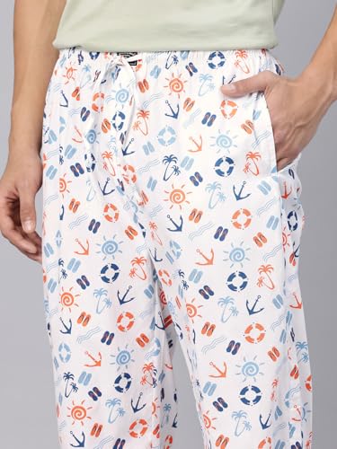 Image of Majestic Man Men's Printed Pure Cotton Lounge Pyjama | Comfort Fit | Elastic Waist with Drawstring | 3 Pockets | Button Closure